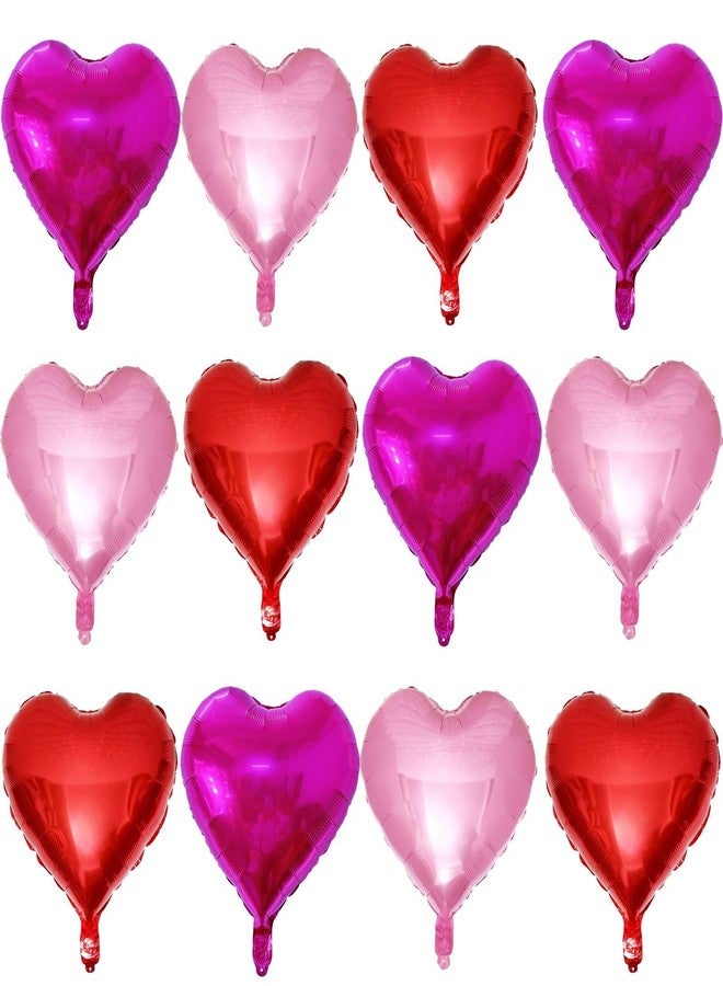 Lovoir 12 Pcs Red Heart Shape Foil Mylar Balloons 18 Inch Love Balloons for Valentine's Day Birthday Party Decorations Wedding Engagement Romantic Decor (Red & Pearl Pink & Hot Pink) - Image 1